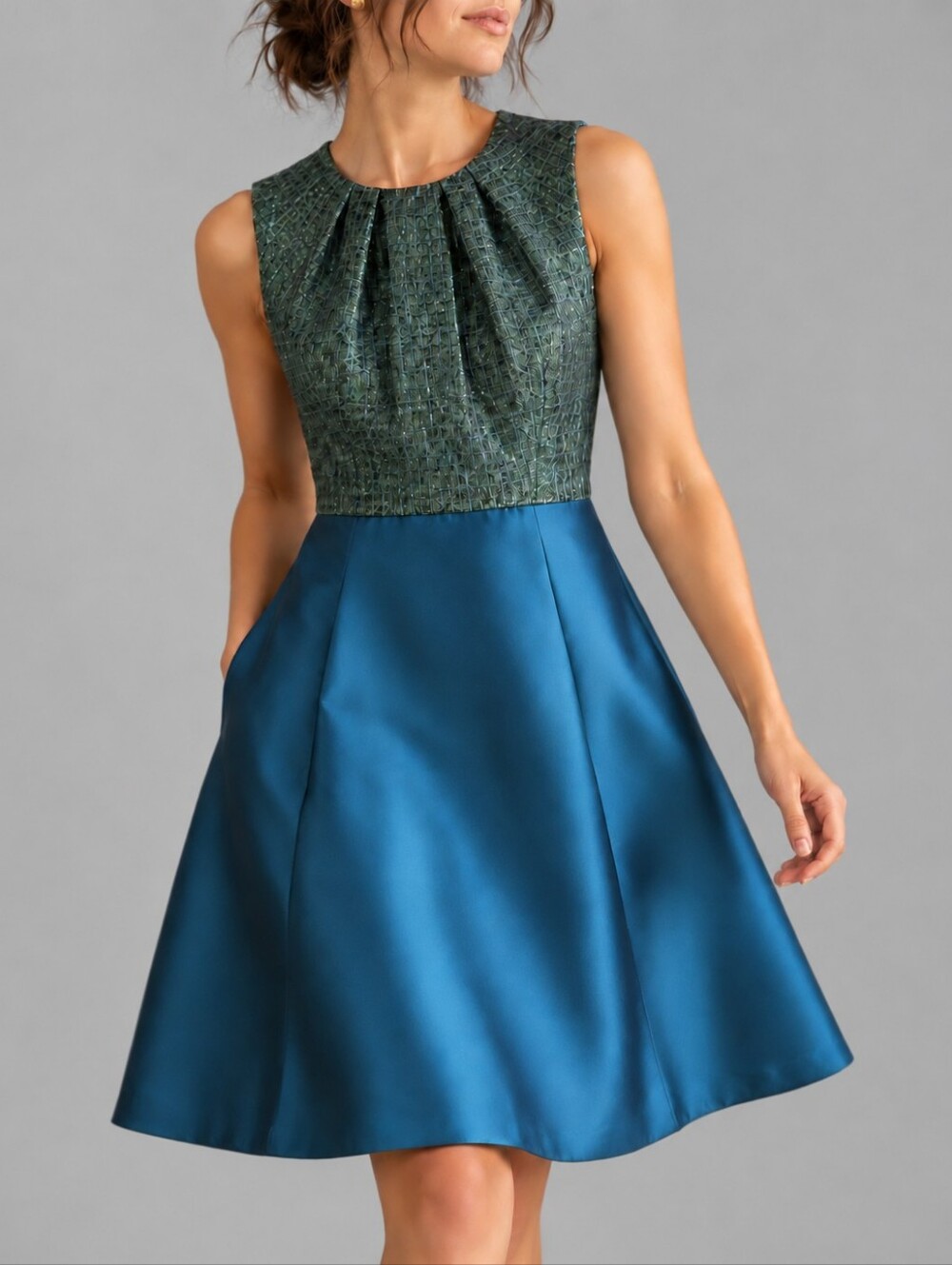 Max Mara Pianoforte Metallic Jacquard Blue Green Cocktail Dress Womens Size 2